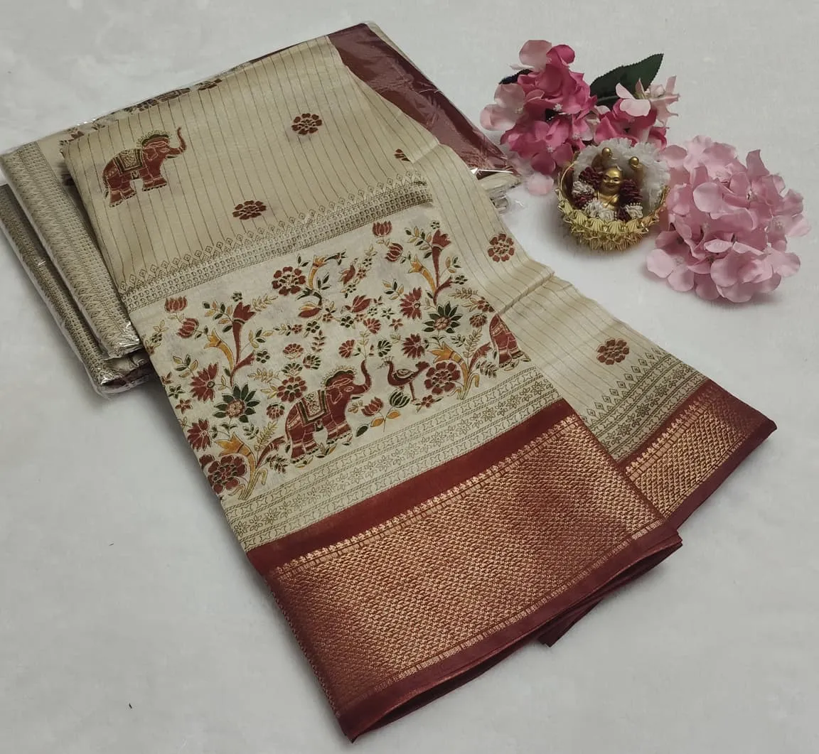 Kalamkari Peacock Floral Border Cotton Saree